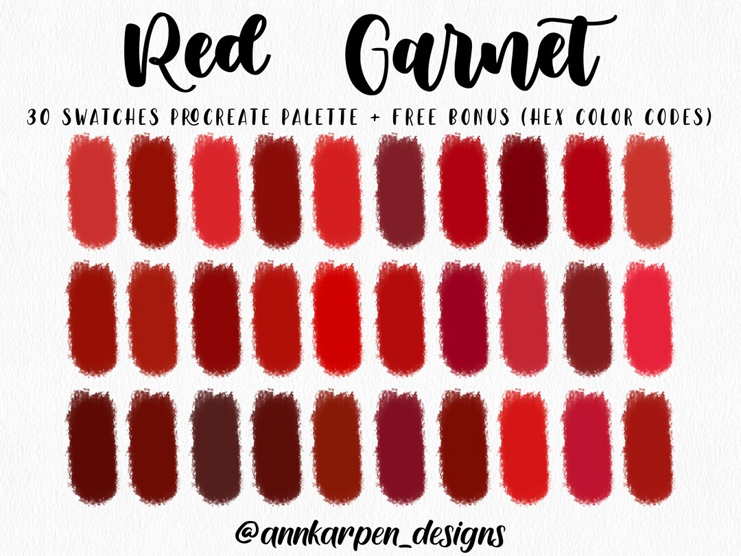 Red Procreate Palette, 30 HEX Color Codes, Instant Digital