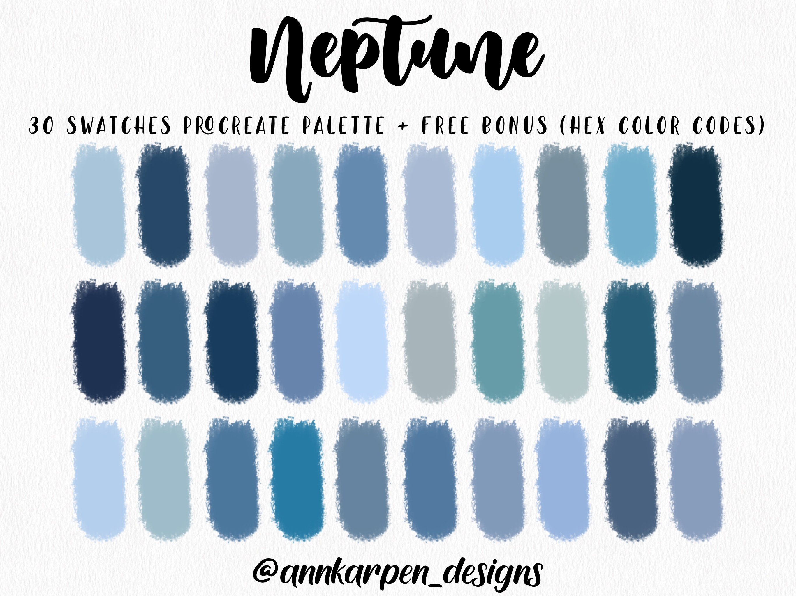 Neptune Procreate Palette, 30 HEX Color Codes, Instant Digital Download