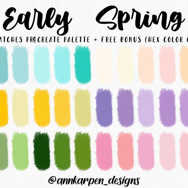 Early Spring Procreate Palette, 30 HEX Color Codes, Instant Digital Download, iPad Pro Art Illustration, Soft Bright Pastel Color Swatches