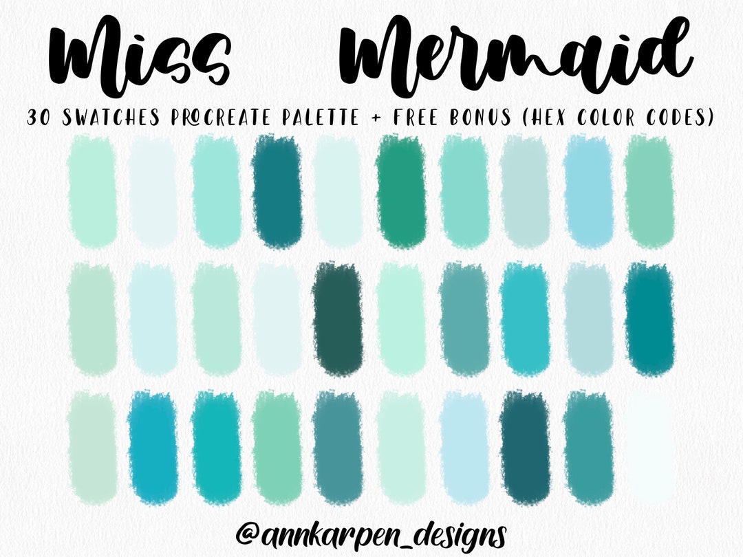 Miss Mermaid Procreate Palette, 30 HEX Handpicked Colors, Instant
