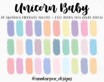 Unicorn Baby Procreate Palette, 30 HEX Color Codes, Instant Download, Boho Soft Pastel Swatches, Good Notes, Easter, Digital Planner Colors