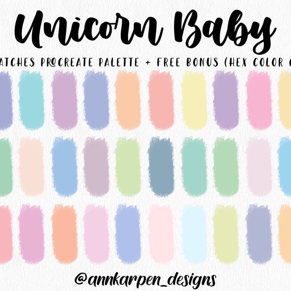 Unicorn Baby Procreate Palette, 30 HEX Color Codes, Instant Digital Download, iPad Pro Art Illustration, Boho Pastel Candy Color Swatch