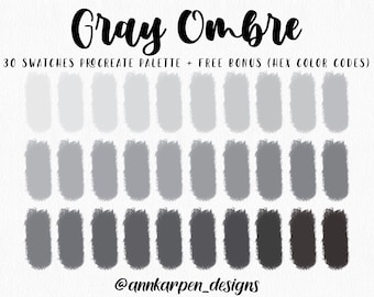 Gray Ombre Procreate Palette, 30 HEX Color Codes, Grey Color Palette, Instant Download, iPad Illustration, Good Notes, Digital Planner Tools