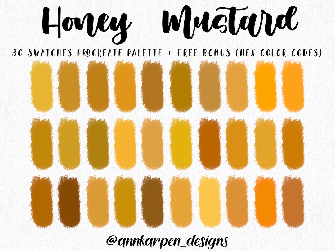 Honey Mustard Procreate Palette, 30 HEX Color Codes, Instant Digital  Download, iPad Pro Art Illustration, Warm Ochre Yellow Color Swatches 