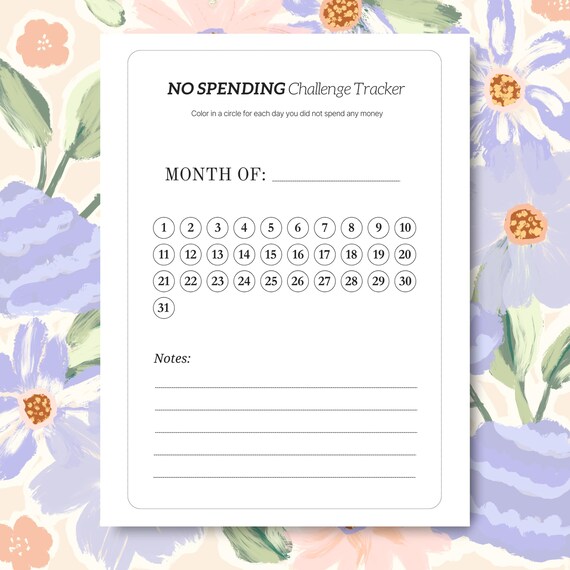 No Spending Challenge Productivity Sheet PDF, Print At Home Saving Challenge, Journal Insert, Money Tracker, US Letter A4 A5 A6