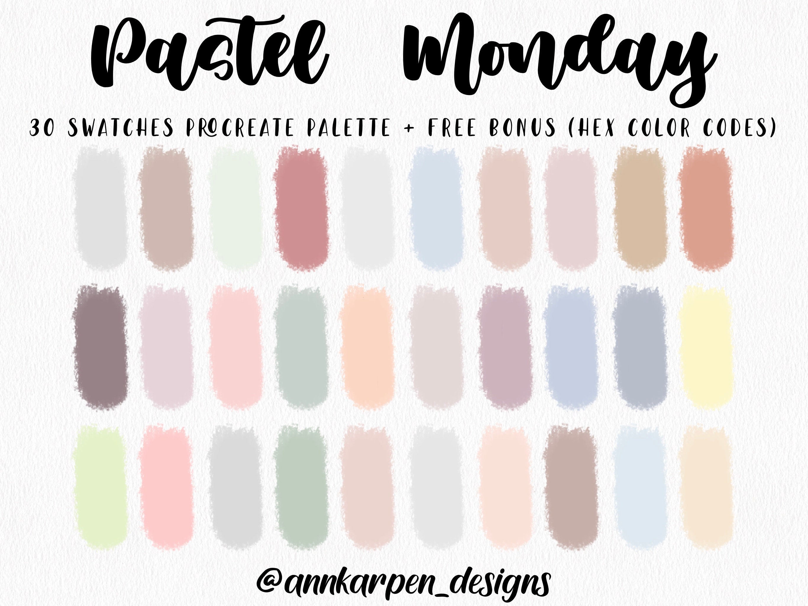Pastel Monday Procreate Palette, 30 HEX Color Codes, Instant Digital ...