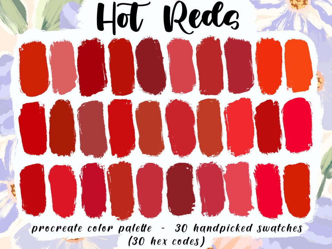 Hot Reds - Procreate Palette, 30 HEX Color Codes, Good Notes, Instant ...