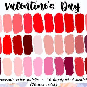 Valentine's Day - Procreate Palette, 30 HEX Codes, Assorted Reds, Digital Download, iPad Pro Illustration, Swatches, Romantic Art