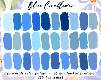 Paleta Blue Cornflower Procreate, 30 códigos de cores HEX, boas notas, planejador digital, download instantâneo, amostras de cores florais para iPad, sortidas