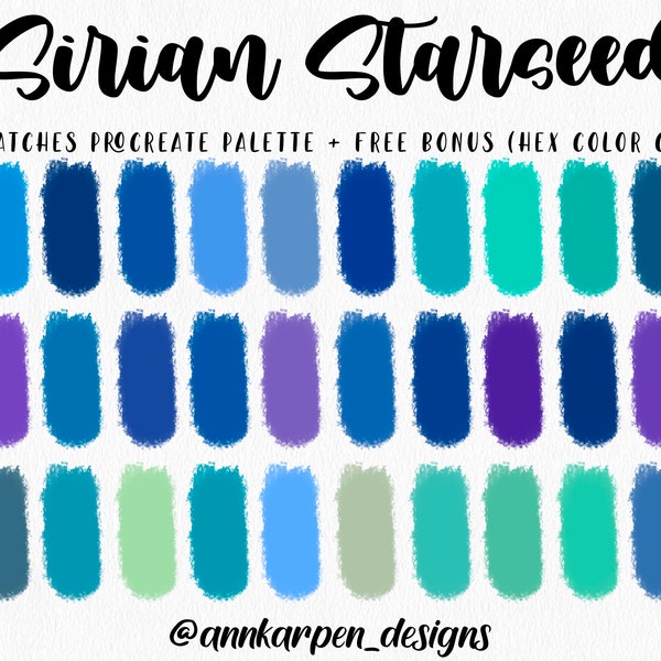 Sirian Starseed Procreate Palette, 30 HEX Color Codes, Instant Digital Download, iPad Pro Art Illustration, Space Sky Blue Color Swatches
