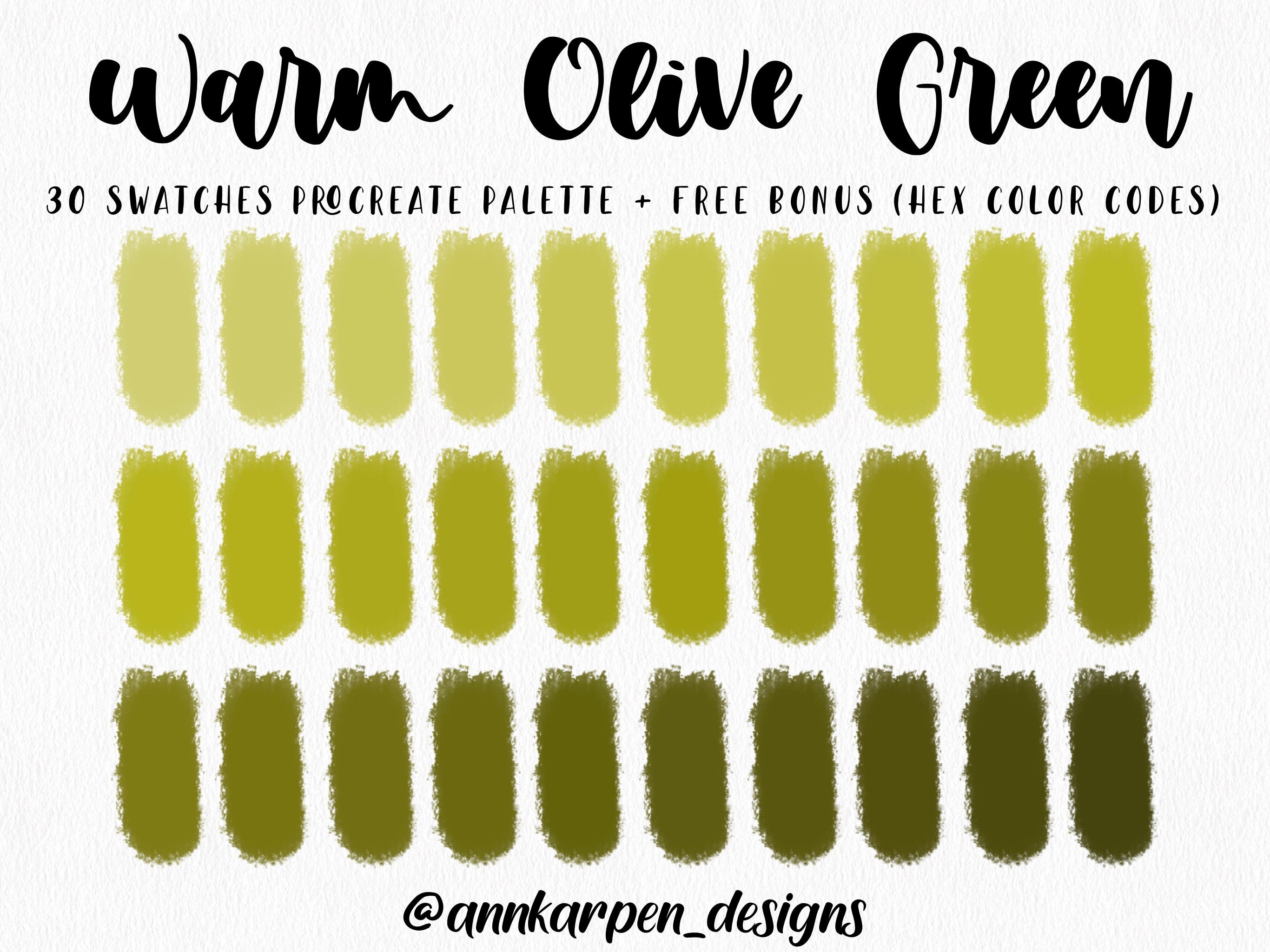 Warm Olive Green Procreate Palette, 30 HEX Color Codes, Instant Digital  Download, iPad Pro Illustration, Tropical Green Ombre Color Swatches
