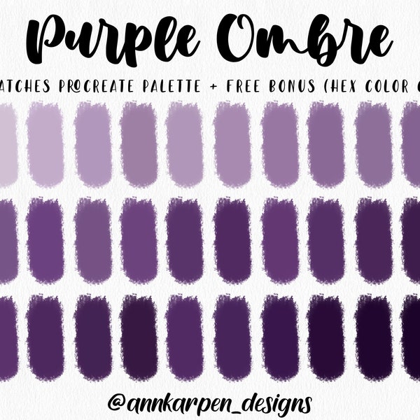 Purple Ombre Procreate Palette, 30 HEX Color Codes, Instant Digital Download, iPad Pro Illustration, Assorted Color Swatches, Art Tools