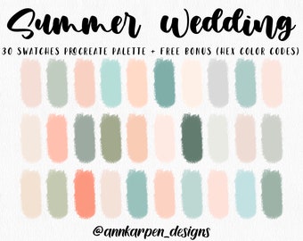 Summer Wedding Procreate Palette, 30 HEX Codes, Good Notes, Soft Boho Digital Planner, iPad Pro App, Pastel Color Swatches, Baby Shower Art