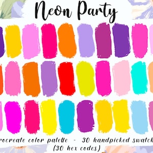 Neon Party Procreate Palette, 30 HEX Color Codes, Instant Download, iPad Pro Illustration, Bright Color Swatches, Summer Theme, Good Notes