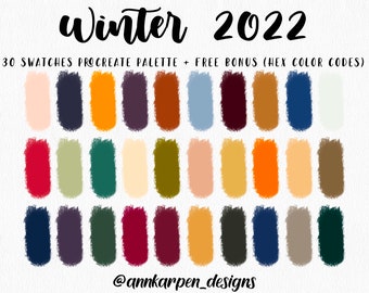 Winter 2022 Procreate Palette, 30 HEX Color Codes, Instant Digital Download, iPad Pro Art Illustration, Retro Vintage Color Swatches, Gifts