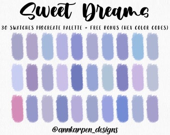 Sweet Dreams Procreate Palette, 30 HEX Color Codes, Lilac Blue Color Swatches, Instant Digital Download, iPad Pro Art, Dreamy Sky, Boho