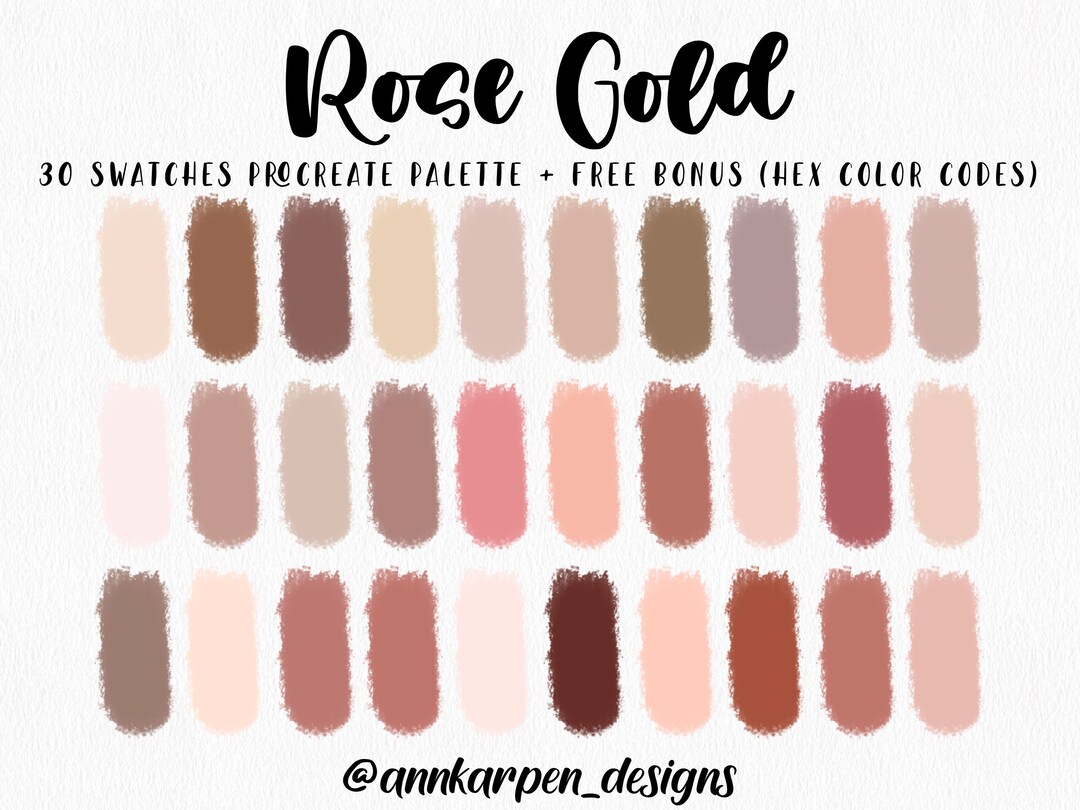 Rose Gold Procreate Palette, 30 HEX Color Codes, Instant Digital Download, iPad Pro Art