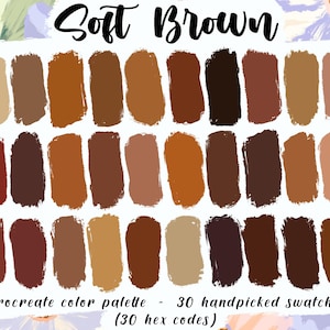 Soft Brown - Palette Procreate, 30 échantillons de couleurs chaudes, codes HEX, téléchargement numérique, illustration de cheveux, application iPad