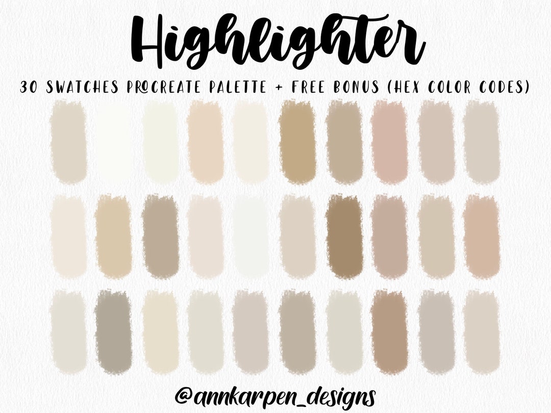 Highlighter Procreate Palette, 30 HEX Color Codes, Instant Digital