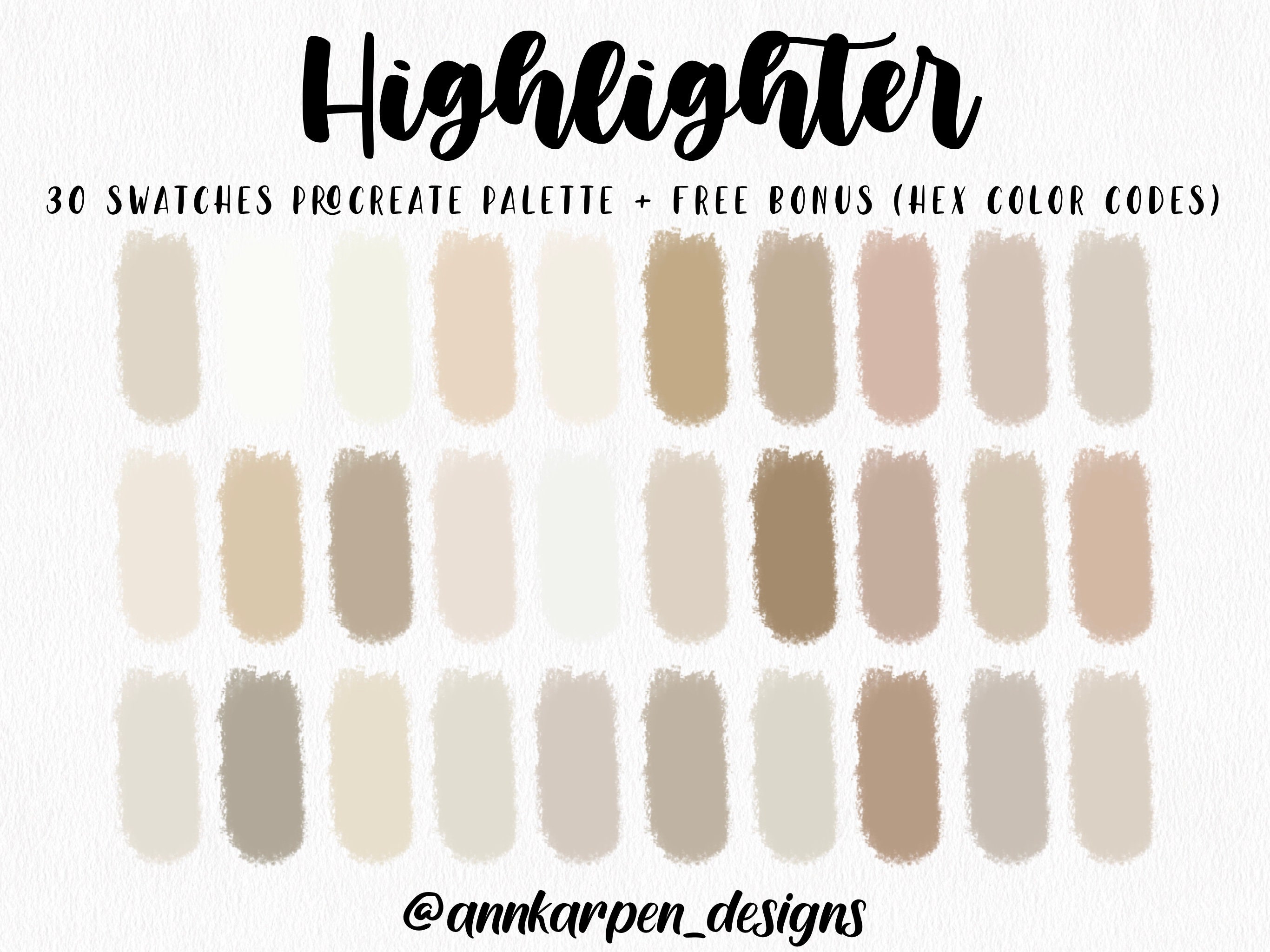 Highlighter Procreate Palette, 30 HEX Color Codes, Instant Digital