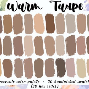 Taupe chaud - Palette Procreate, 30 codes couleur HEX, thème neutre pour chambre d'enfant, bonnes notes, agenda numérique, illustration iPad, couleurs beiges douces