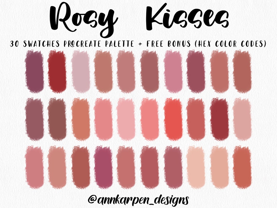 Rosy Kisses Procreate Palette, 30 HEX Color Codes, Instant Digital ...