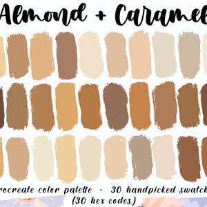 Amandes + caramel - Palette Procreate, 30 codes HEX, bonnes notes, agenda numérique tons neutres, échantillons de couleurs pastel
