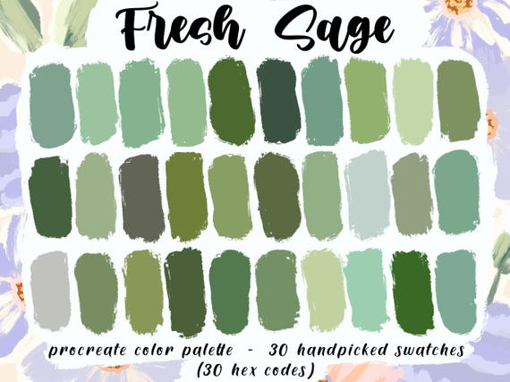 Fresh Sage - Procreate Palette, 30 HEX Codes, Instant Download, Good Notes, Digital Green Planner, iPad Illustration, Herbs Color Swatches