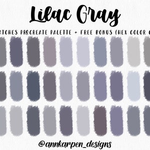 Lilac Gray Procreate Palette, 30 HEX Color Codes, Instant Digital Download, iPad Pro Art Illustration, Pastel Lavender Grey Color Swatches