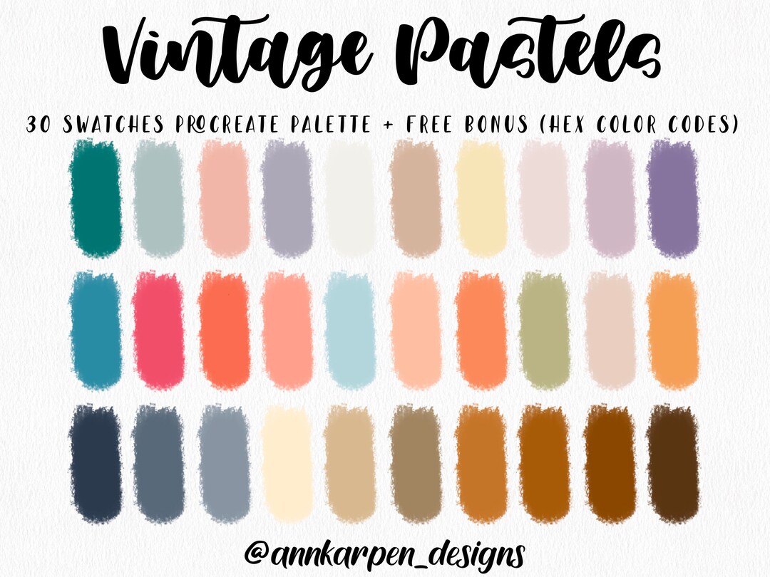 Vintage Pastels Procreate Palette, 30 HEX Color Codes, Instant Digital