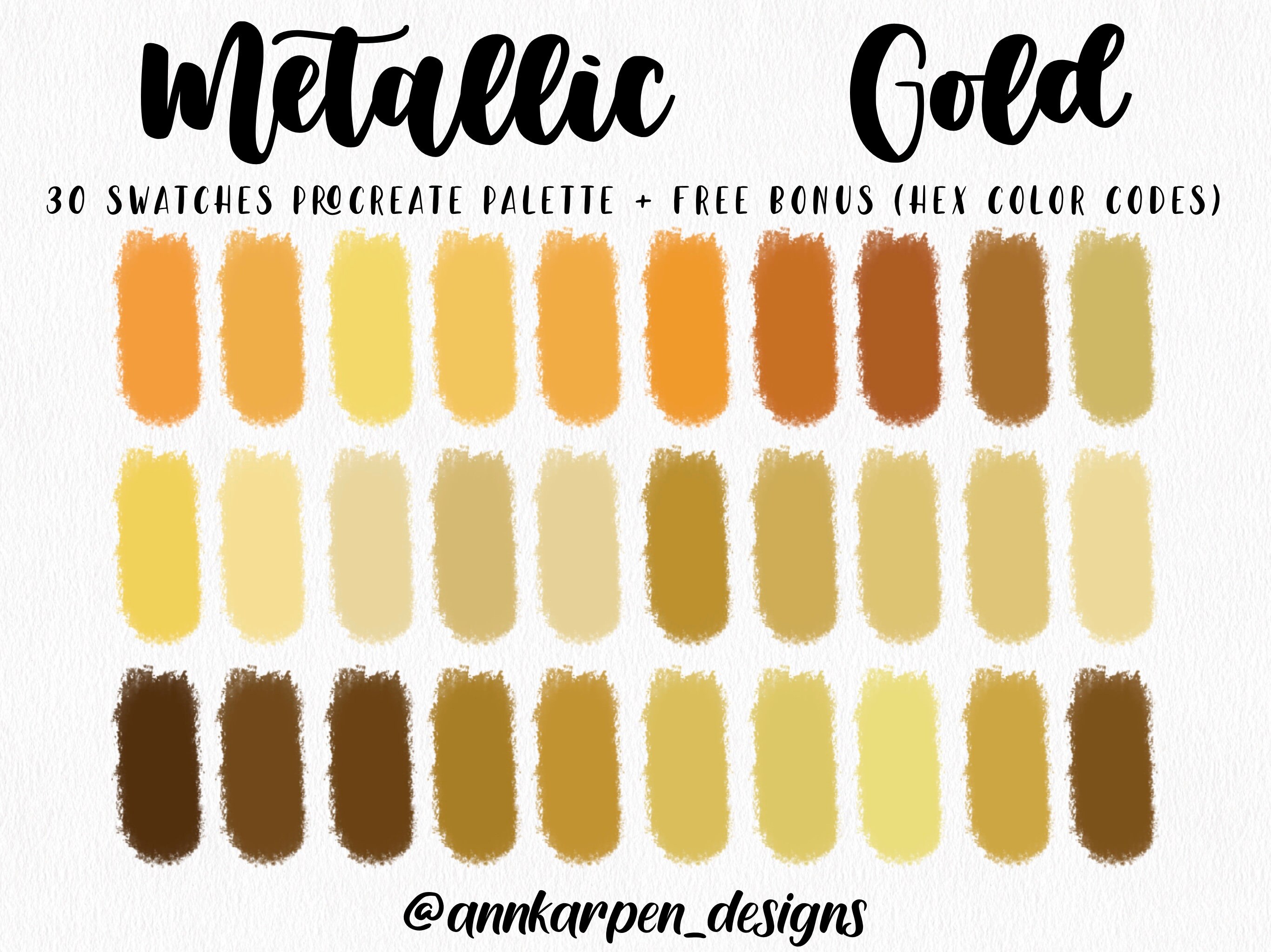 Metallic Gold Procreate Palette 30 HEX Farbcodes Sofortiger Digitaler 