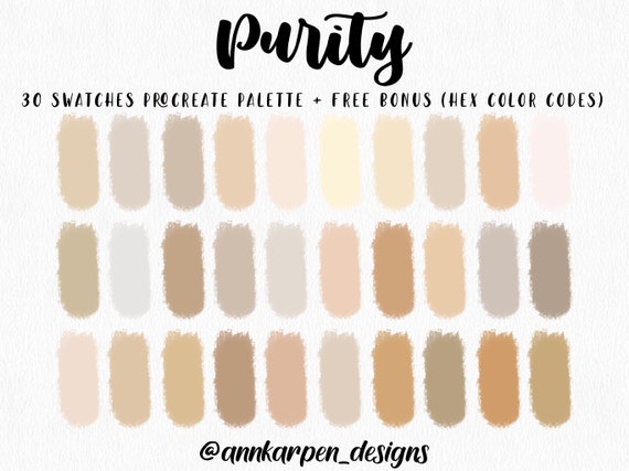 Purity Procreate Palette, 30 HEX Color Codes, Instant Digital Download,  iPad Pro Art Illustration, Nude Warm Beige Pastel Color Swatches