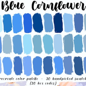 Blue Cornflower - Procreate Palette, 30 HEX Color Codes, Good Notes, Digital Planner, Instant Download, iPad Floral Swatches, Assorted