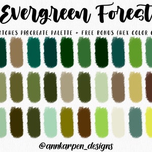 Evergreen Forest Procreate Palette, 30 HEX Color Codes, Instant Digital ...