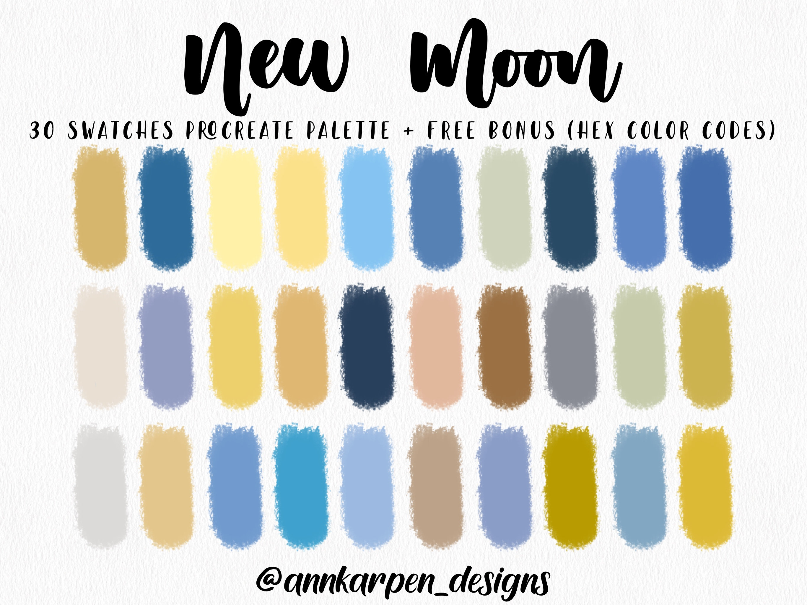 New Moon Procreate Palette 30 HEX Color Codes Swatches Blue Yellow new-moon-procreate-palette-30-hex-color-codes-swatches-blue-yellow
