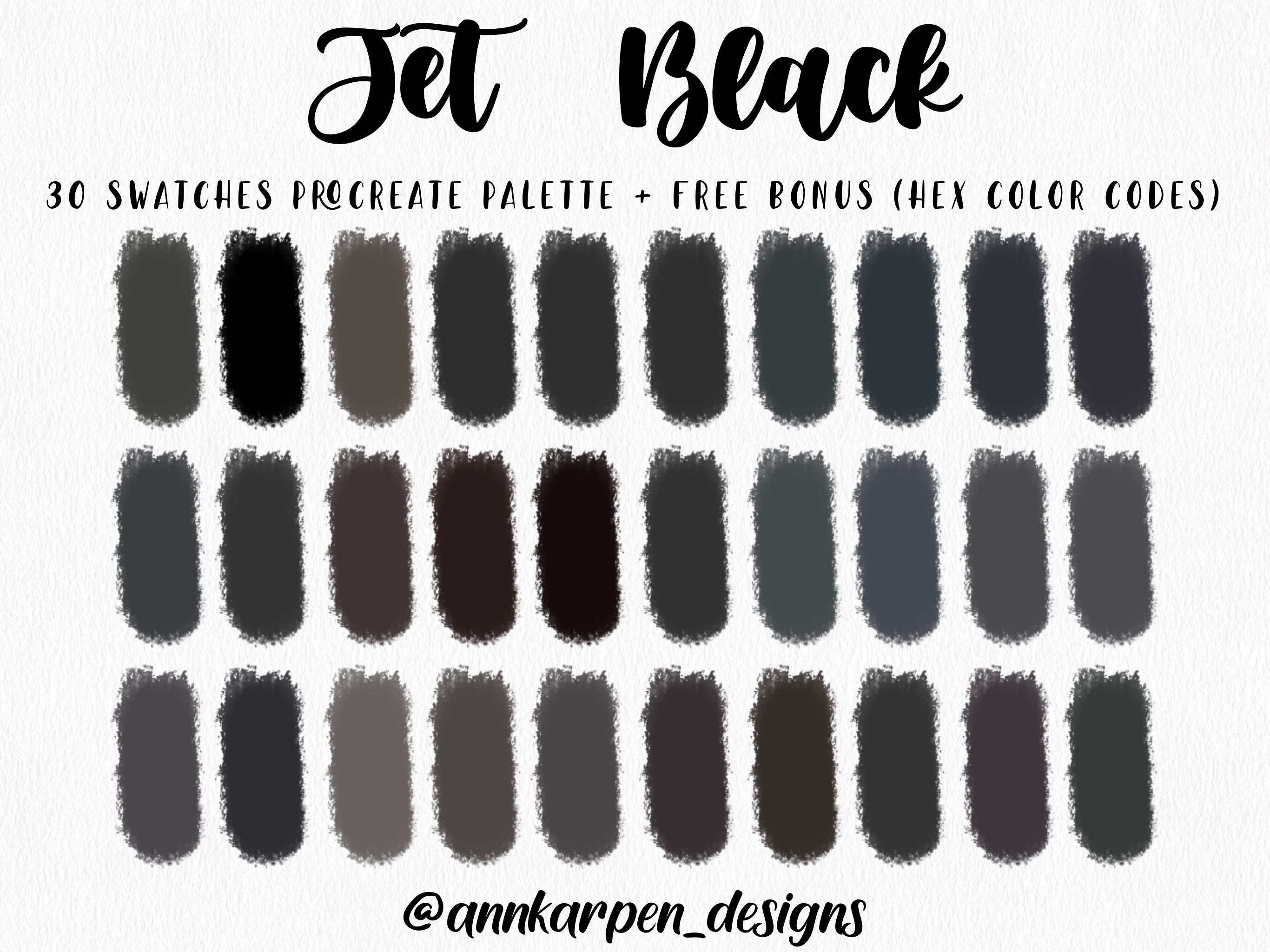 Jet Black Procreate Palette 30 HEX Color Codes Instant - Etsy