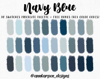 Paleta Procreate Azul Marinho, 30 Códigos de Cores HEX, Boas Notas, Download Instantâneo, Ilustração de Arte para iPad, Amostras Variadas, Planejador Digital