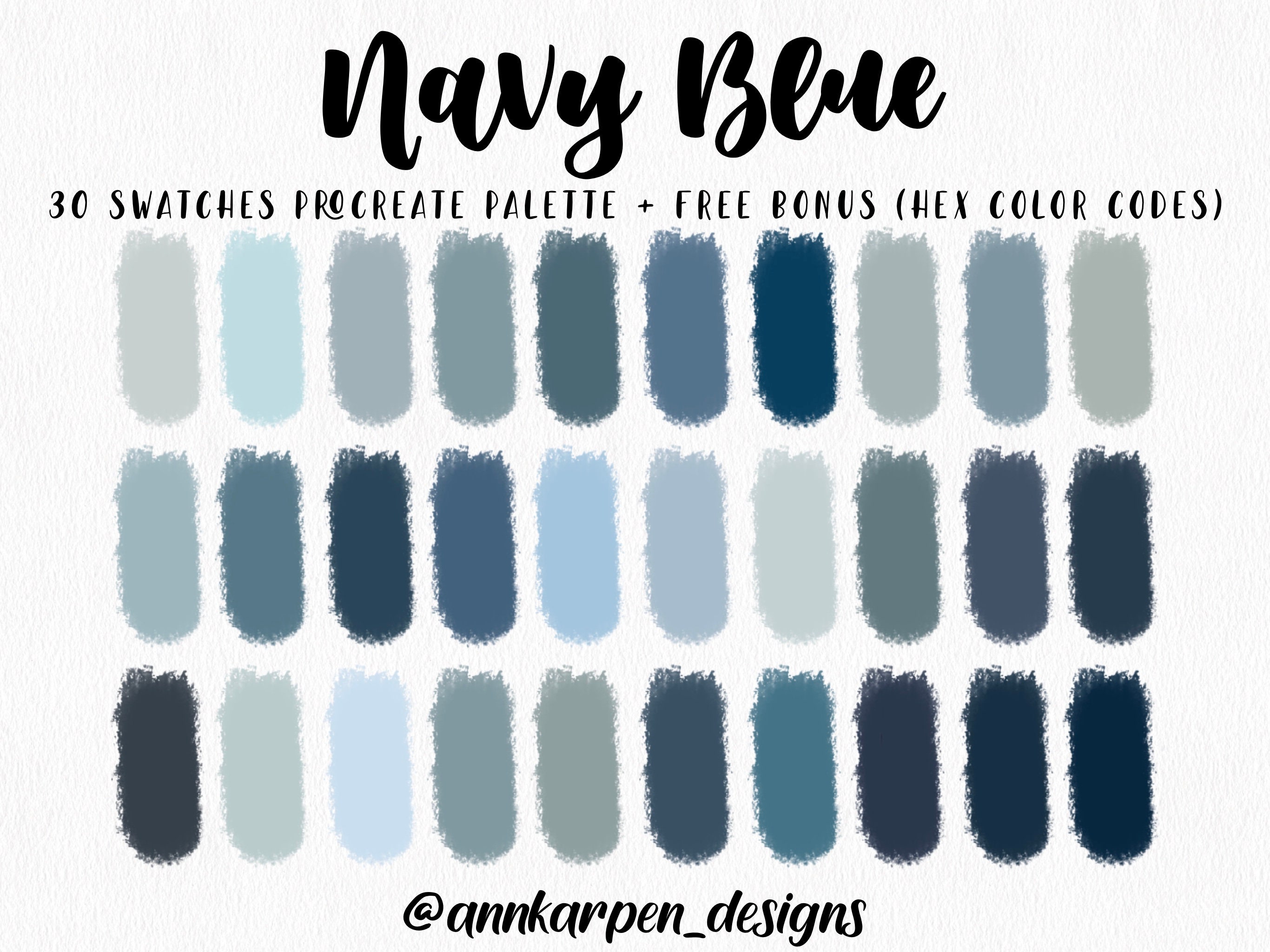 Navy Blue Procreate Palette, 30 HEX Color Codes, Instant Digital Download,  iPad Pro Illustration, Assorted Swatches, Water Colour, Art Gifts