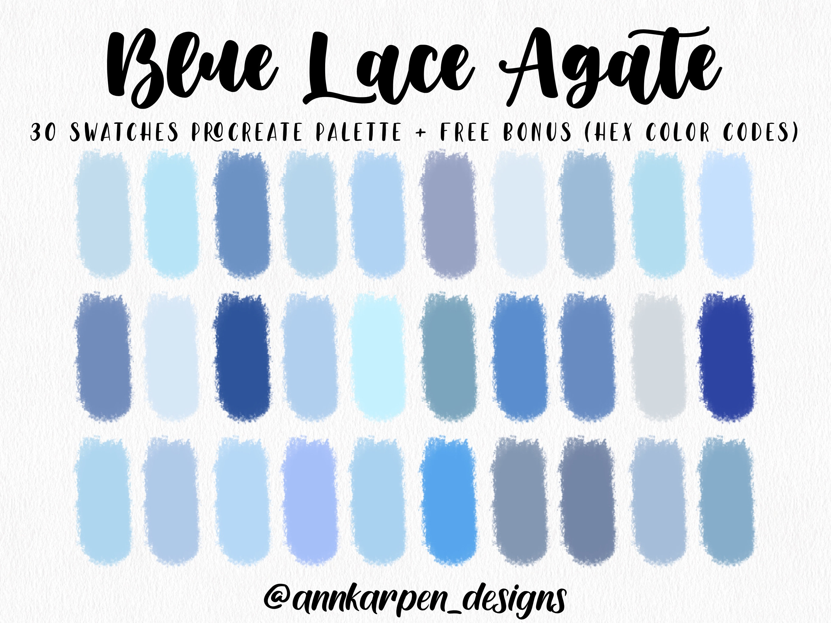 Blue Lace Agate Procreate Palette 30 HEX Color Codes Instant
