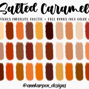 Salted Caramel Procreate Palette, 30 HEX Color Codes, Instant Digital Download, iPad Pro Illustration, Pastel Warm Brown Red Color Swatches