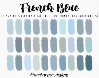 French Blue Procreate Palette, 30 HEX Color Codes, Instant Digital Download, iPad Pro Art Illustration, Cool Pastel Blue Grey Color Swatches