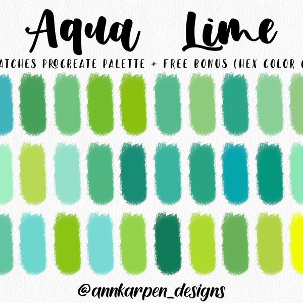 Aqua Lime Procreate Palette, 30 HEX Color Codes, Instant Digital Download, iPad Pro Art Illustration, Blue Green Yellow Color Swatches
