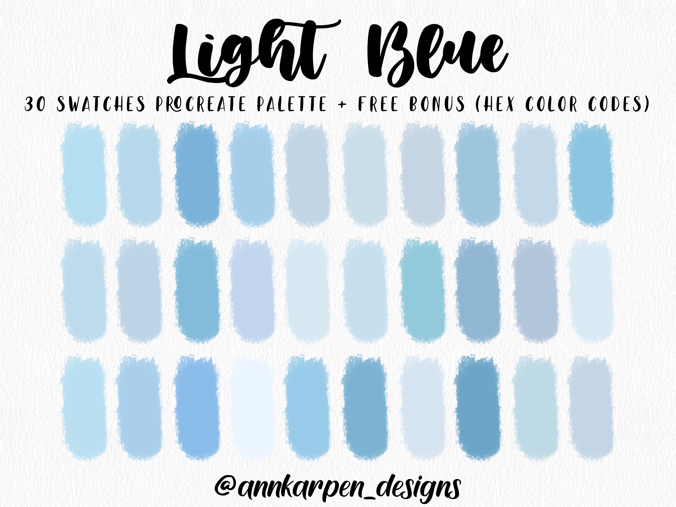 Light Blue Procreate Palette, 30 HEX Color Codes, Instant Digital Download,  iPad Pro Art Illustration, Pastel Sky Blue Swatches, Water Art