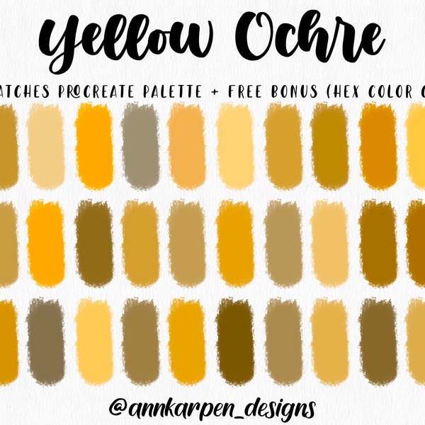 Yellow Ochre Procreate Palette, 30 HEX Color Codes, Instant Digital Download, iPad Pro Art Illustration, Boho Warm Honey Color Swatches