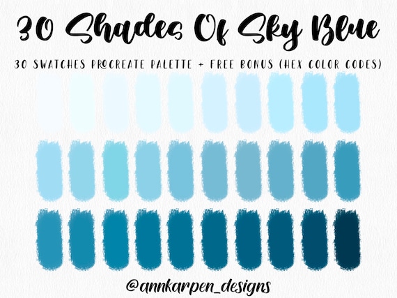 30 Shades Of Sky Blue Procreate Palette, 30 HEX Color Codes, Instant  Digital Download, iPad Pro Art Illustration, Ombre Boho Color Swatches
