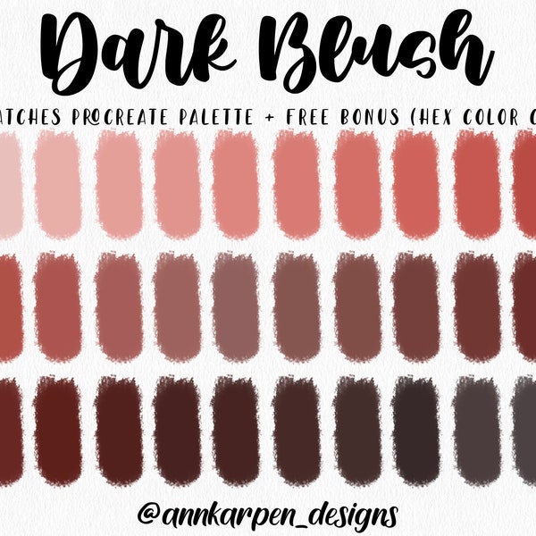 Dark Blush Procreate Palette, 30 HEX Color Codes, Instant Digital Download, iPad Pro Art Illustration Tool, Dark Skin Tone Color Swatches