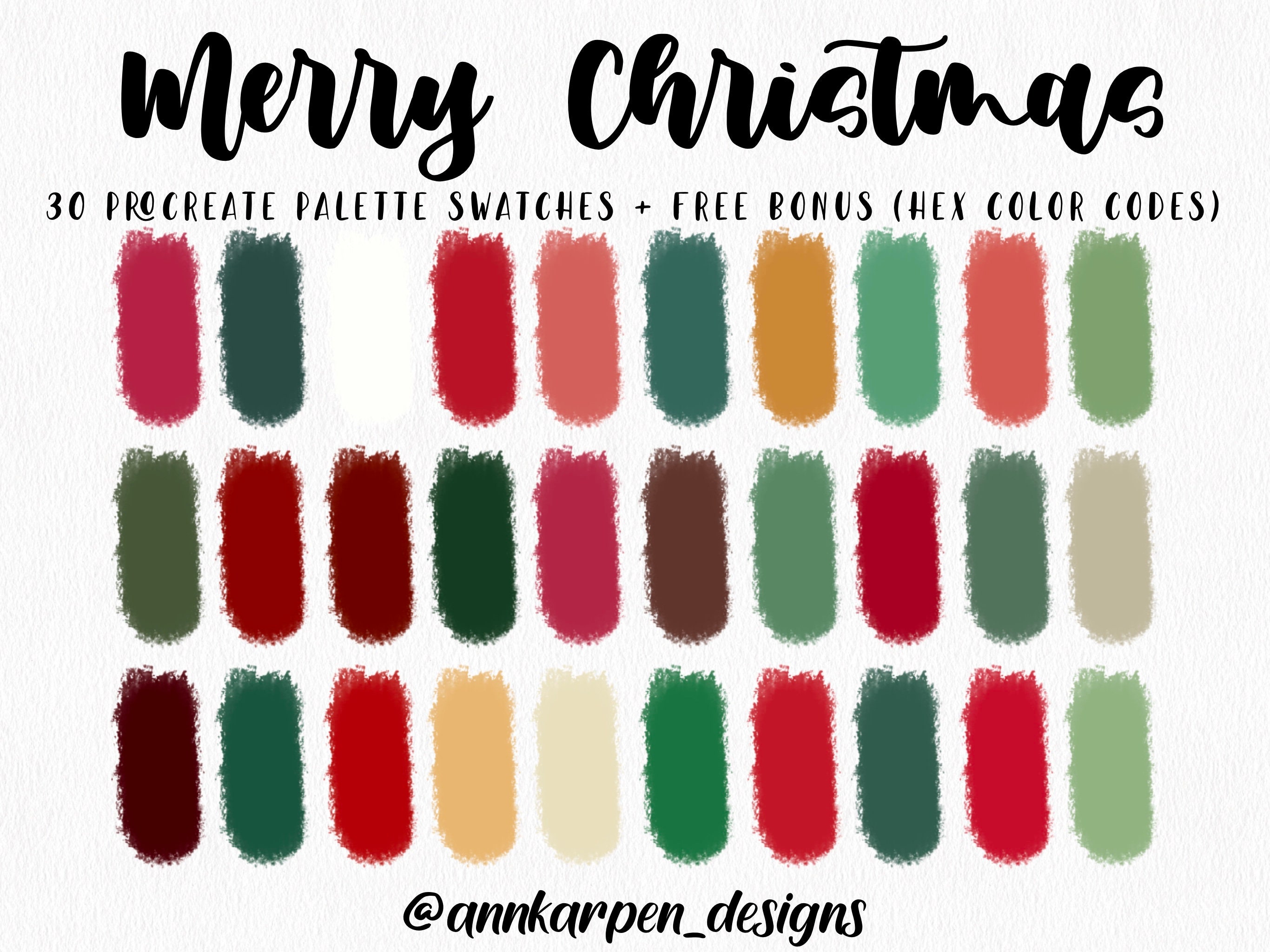 Merry Christmas Procreate Palette 30 HEX Color Codes Instant Etsy