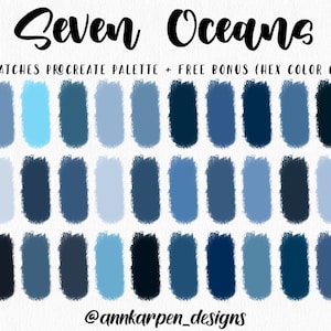 Seven Oceans Procreate Palette, 30 HEX Color Codes, Instant Digital Download, iPad Pro Art Illustration, Dark Moody Blue Color Swatches