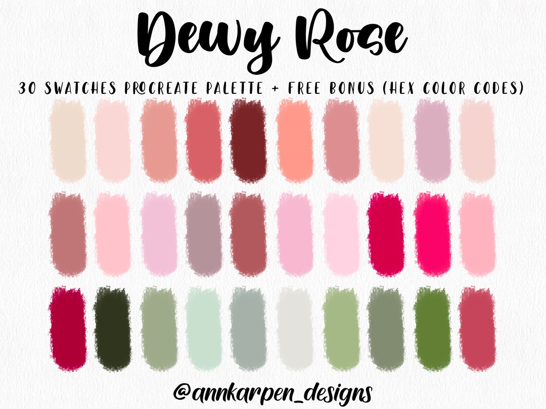 Dewy Rose Procreate Palette, 30 HEX Color Codes, Instant Digital ...