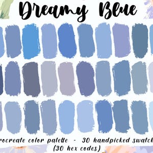 Dreamy Blue - Procreate Palette, 30 HEX Codes, Instant Digital Download, iPad Pro Art Illustration, Assorted Pastel Blue Color Swatches